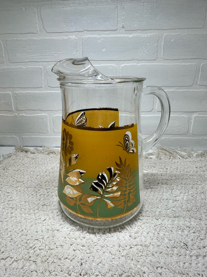 Mid Century butterfly pitcher & glass set