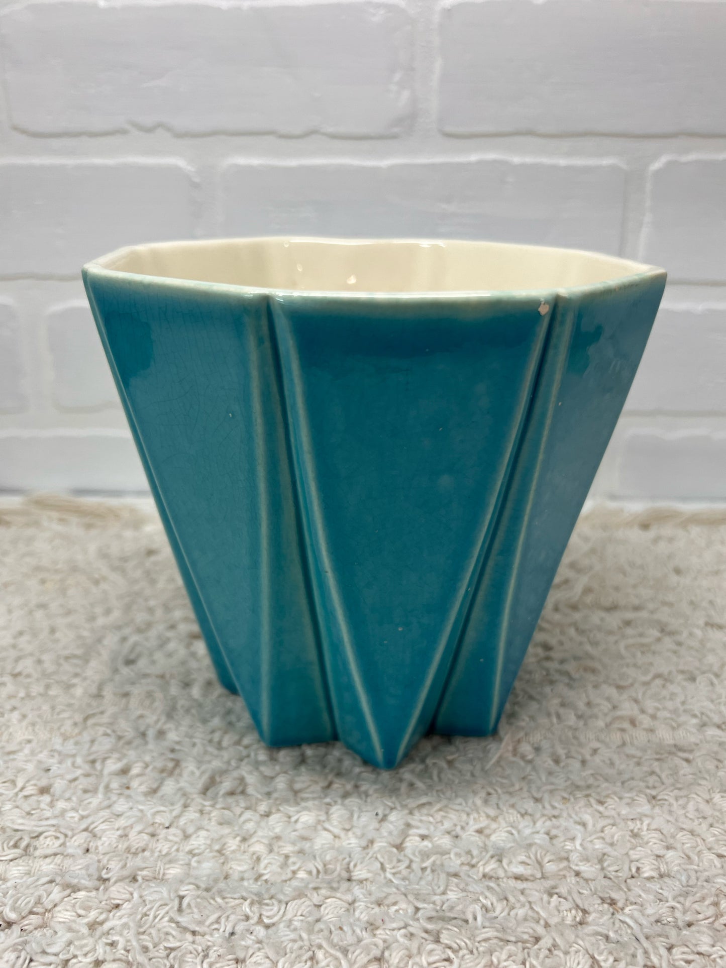 Red Wing Pottery MCM Prismatique Turquoise Vase/Planter