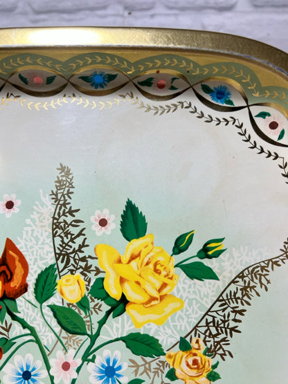 Vintage floral tollware metal tray