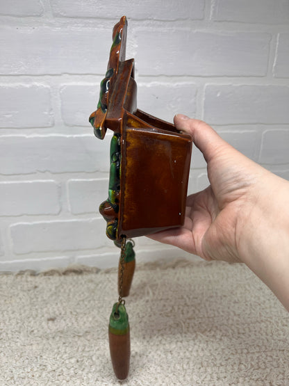 Vintage Ceramic Wall Pocket - Cuckoo Clock with Squirrel
