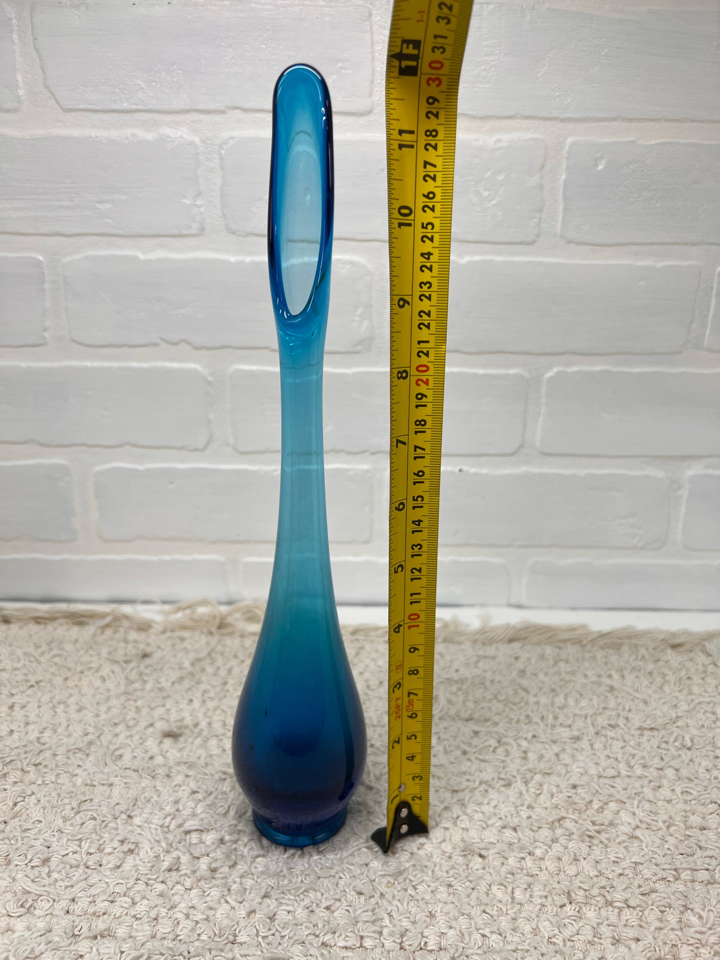 Viking Glass 12" Swung Glass Vase in Blue - MCM Decor