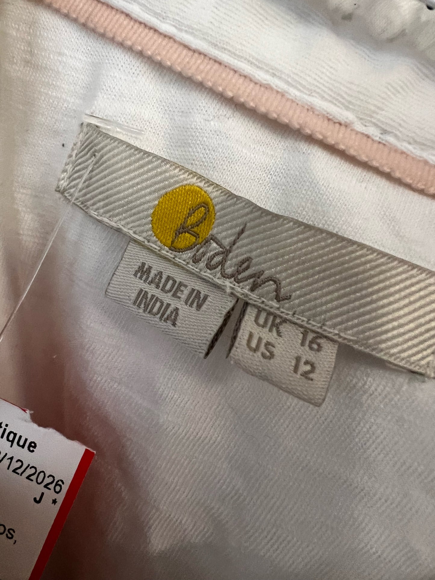 Size 12 Boden White Cotton Button Down Top w/ Embroidered Detail