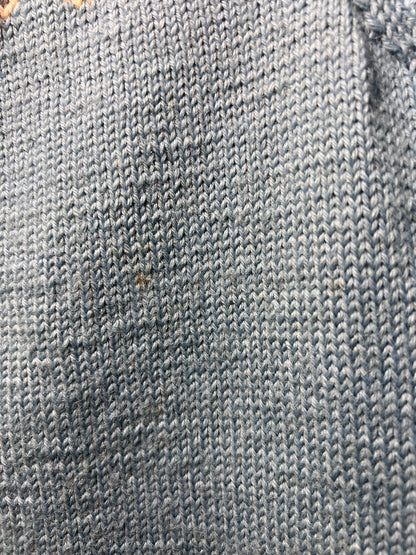 Size S Norway Design Blue, White & Gray Fair Isle Knit Wool Cardigan