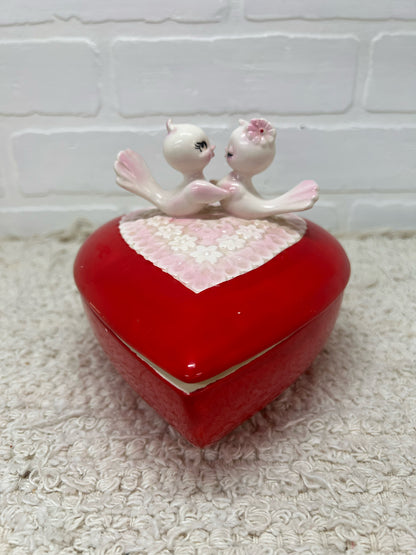 Lefton Heart-Shaped Lovebirds Candy Dish