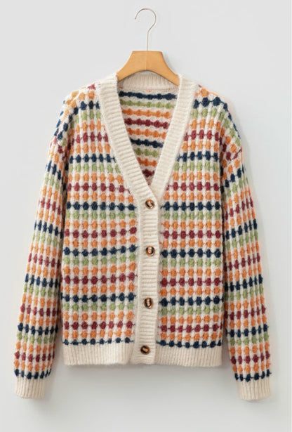 Bee Balm Boutique Dotty Pattern V-Neck Cardigan
