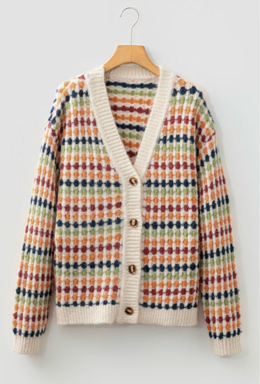 Bee Balm Boutique Dotty Pattern V-Neck Cardigan