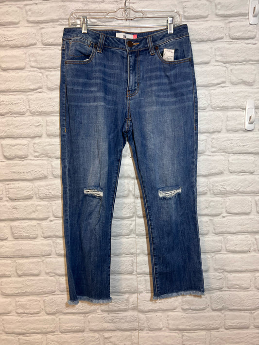 CAbi Size 8 High Rise Cropped Straight Leg Jeans, Distressed