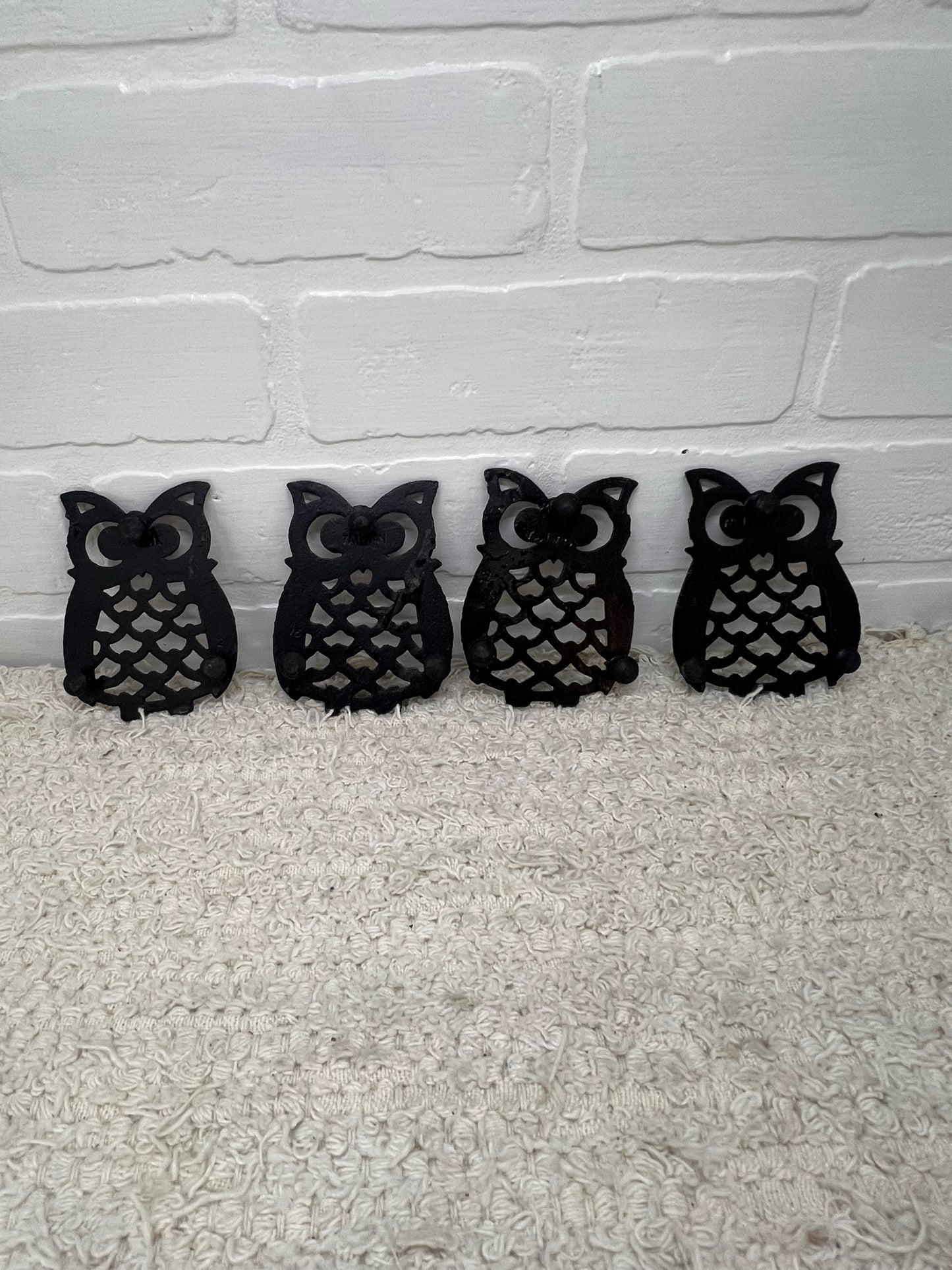 Vintage Owl Trivet Set - 4 four inch metal owls