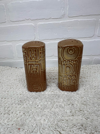 Frankoma Pottery Salt & Pepper Shaker Set in Aztec Mayan Pattern