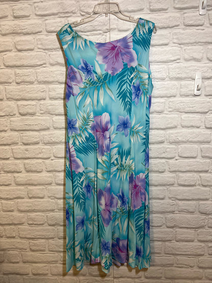 Size 2X Hilo Hattie Tank Maxi Dress Blue Tropical Pattern