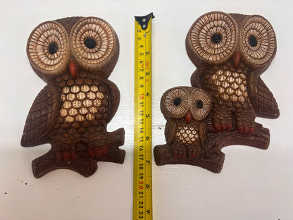 Foam Craft Set of Two 1981 Owl Wall Plaques