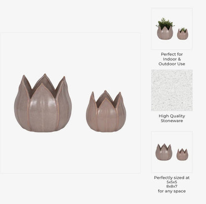 Ceramic Petal Flower Planter Pot – Yellow or Purple, 5" & 7" Sizes