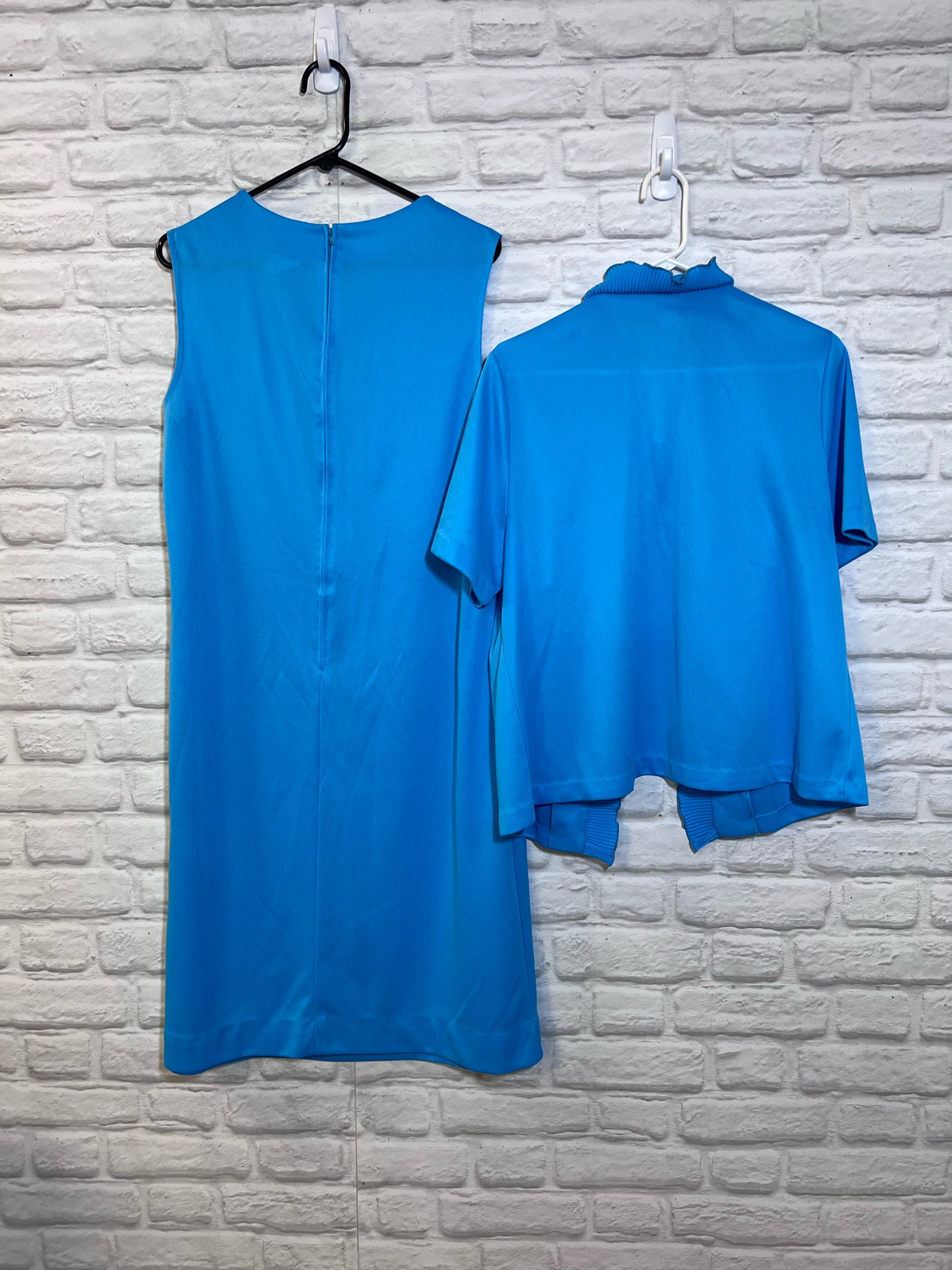 Vintage Dress Set - Blue Sleeveless Dress w/ Ruffle Cardigan