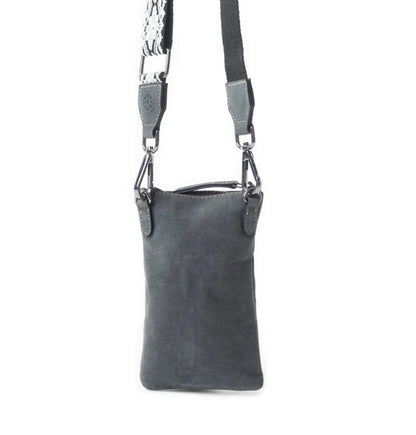 Myra Bag Saguaro Scout Leather Crossbody Bag in Black – Compact Genuine Leather Messenger with Woven Canvas Strap, 7"x4.75", Women’s Southwestern Travel Bag