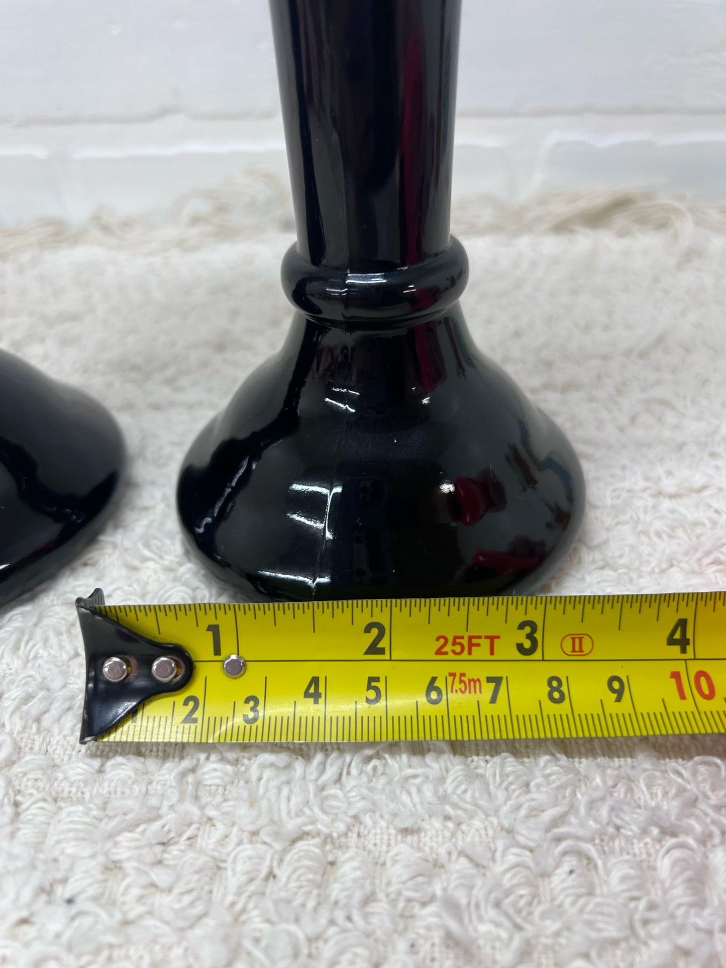Vintage Black Art Glass Taper Candle Holders 10"