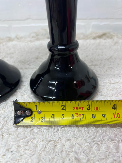 Vintage Black Art Glass Taper Candle Holders 10"