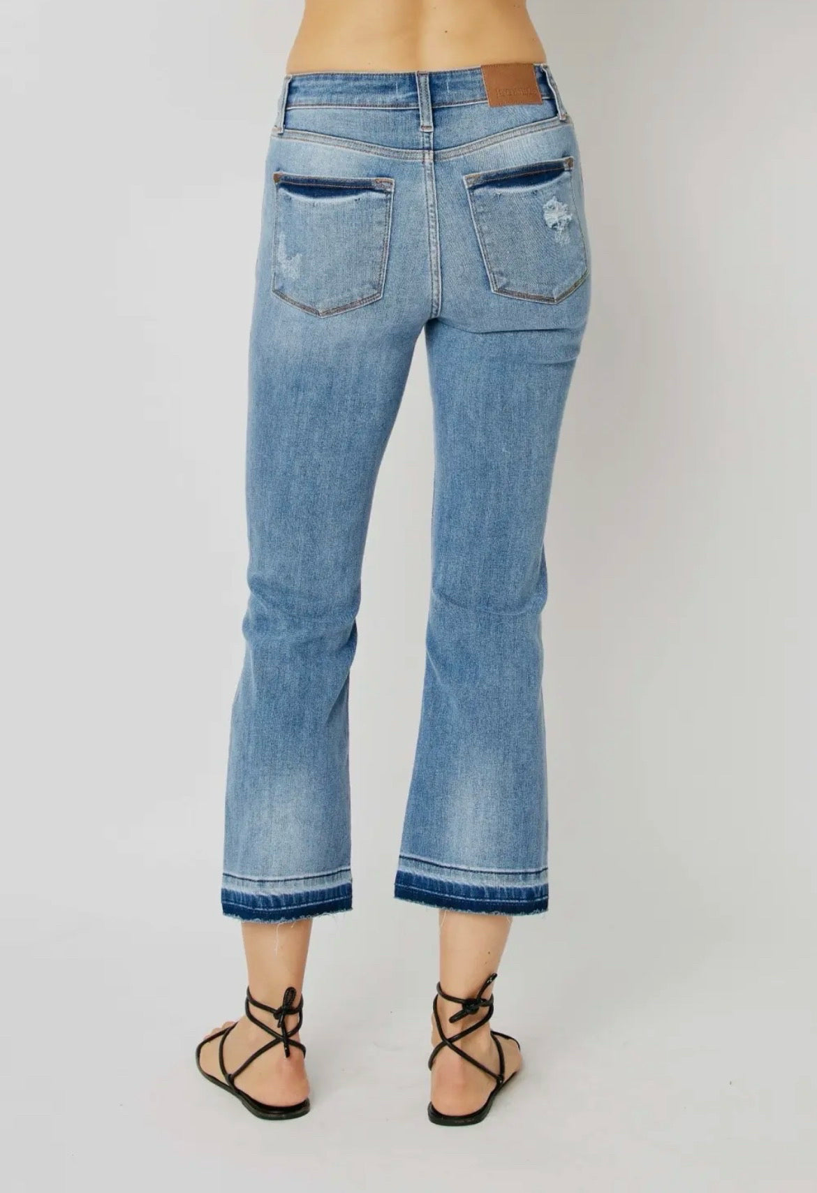 Judy Blue Mid-Rise Release Hem Cropped Bootcut Jeans