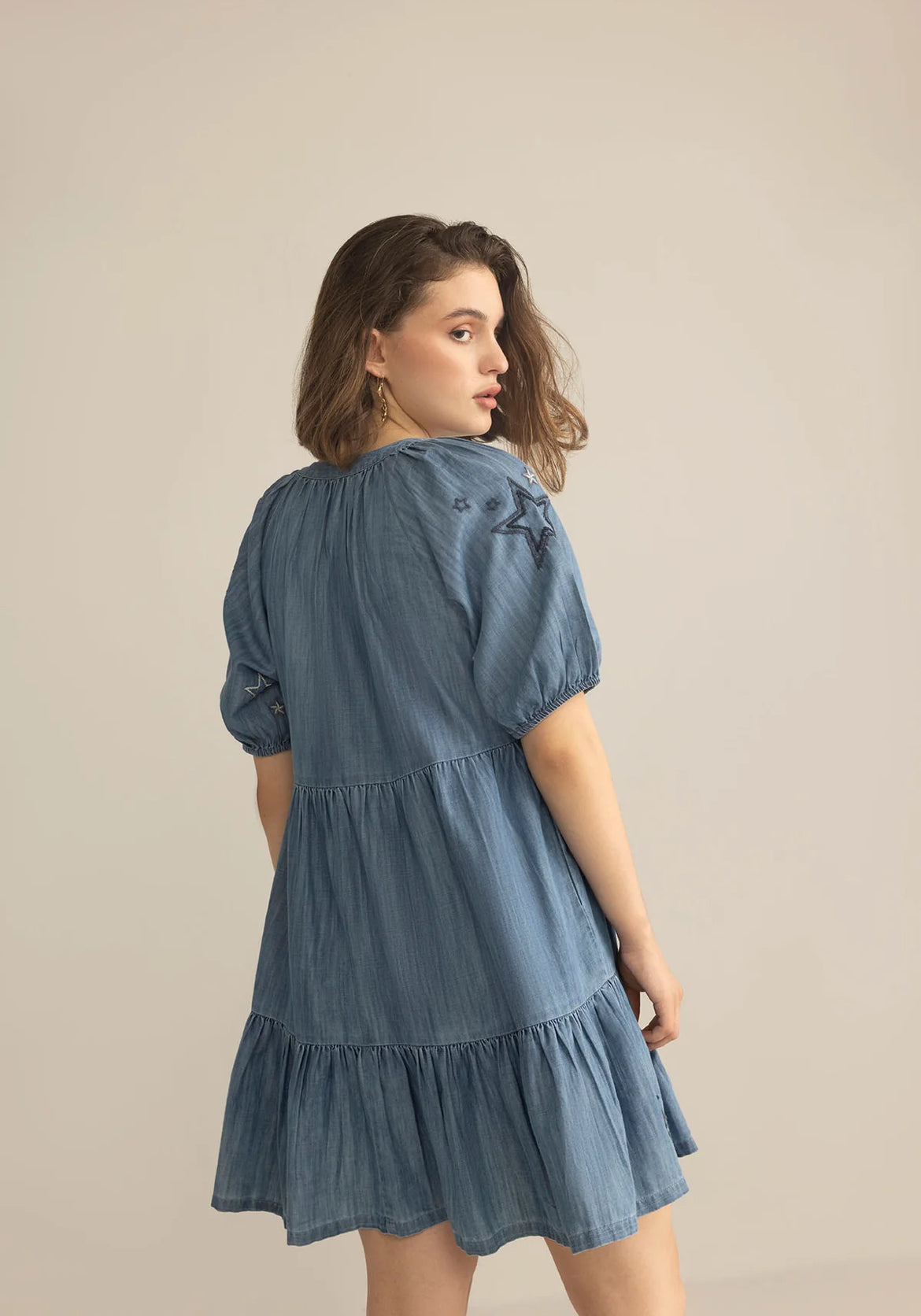 Prairie Hymn Embroidered Dress in Dusty Blue by Myra Bag