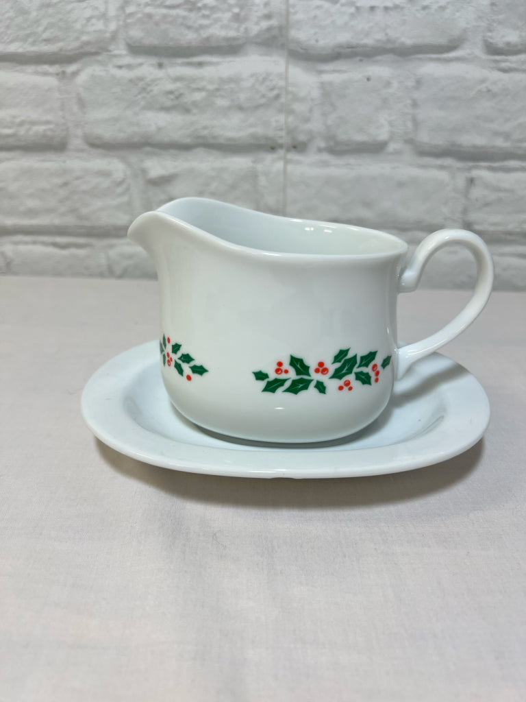 Corning Ware holiday gravy boat with under plate