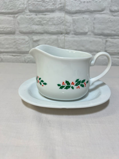 Corning Ware holiday gravy boat with under plate