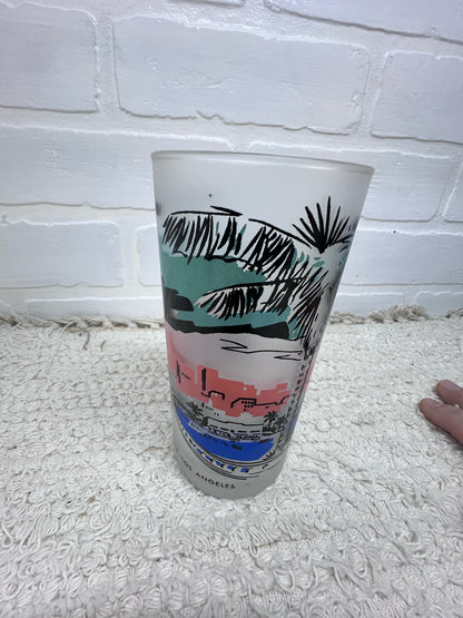 Vintage California Scenes Frosted Glasses Set of 8 Original Wire Carrier MCM Bar