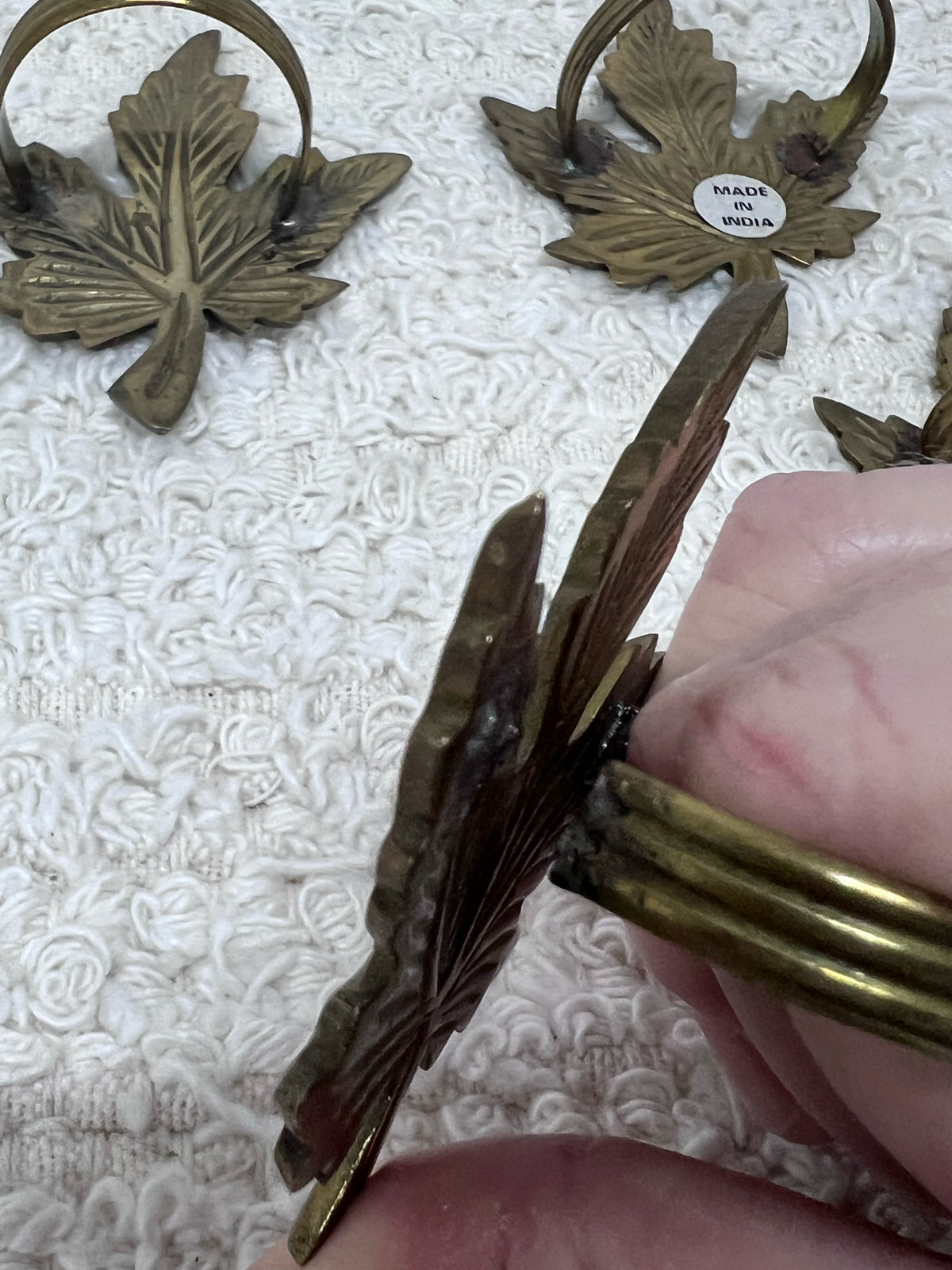 Brass Maple Leaf Napkin Ring Set (4)