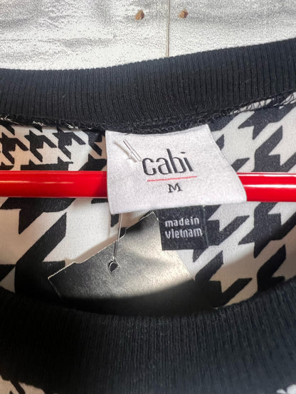 Size M CAbi Black & White Houndstooth Checked Blouse