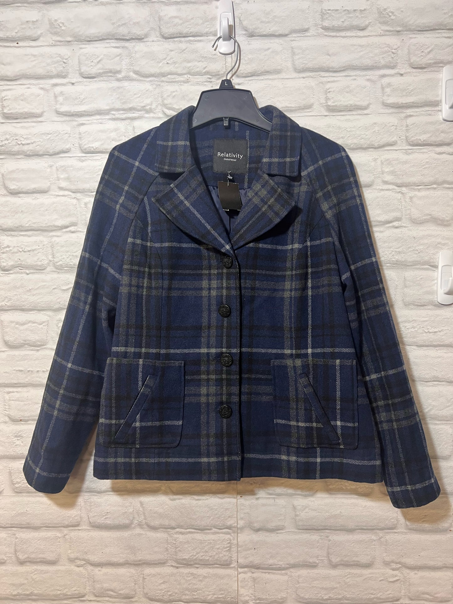 Size L Relativity Wool Blend Plaid  Coat