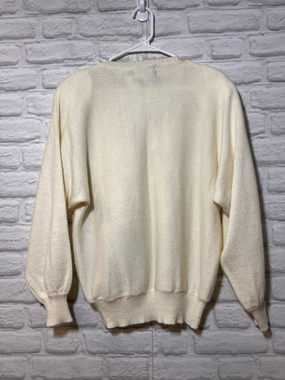 Size L Joyce Vintage Embellished White Sweater