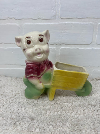 Circa 1950's Shawnee Planter Pig w/ Wheelbarrow