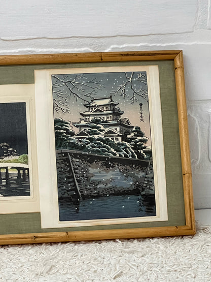 Vintage Framed Series of 1930's/1940's Japanese Block Print Postcards