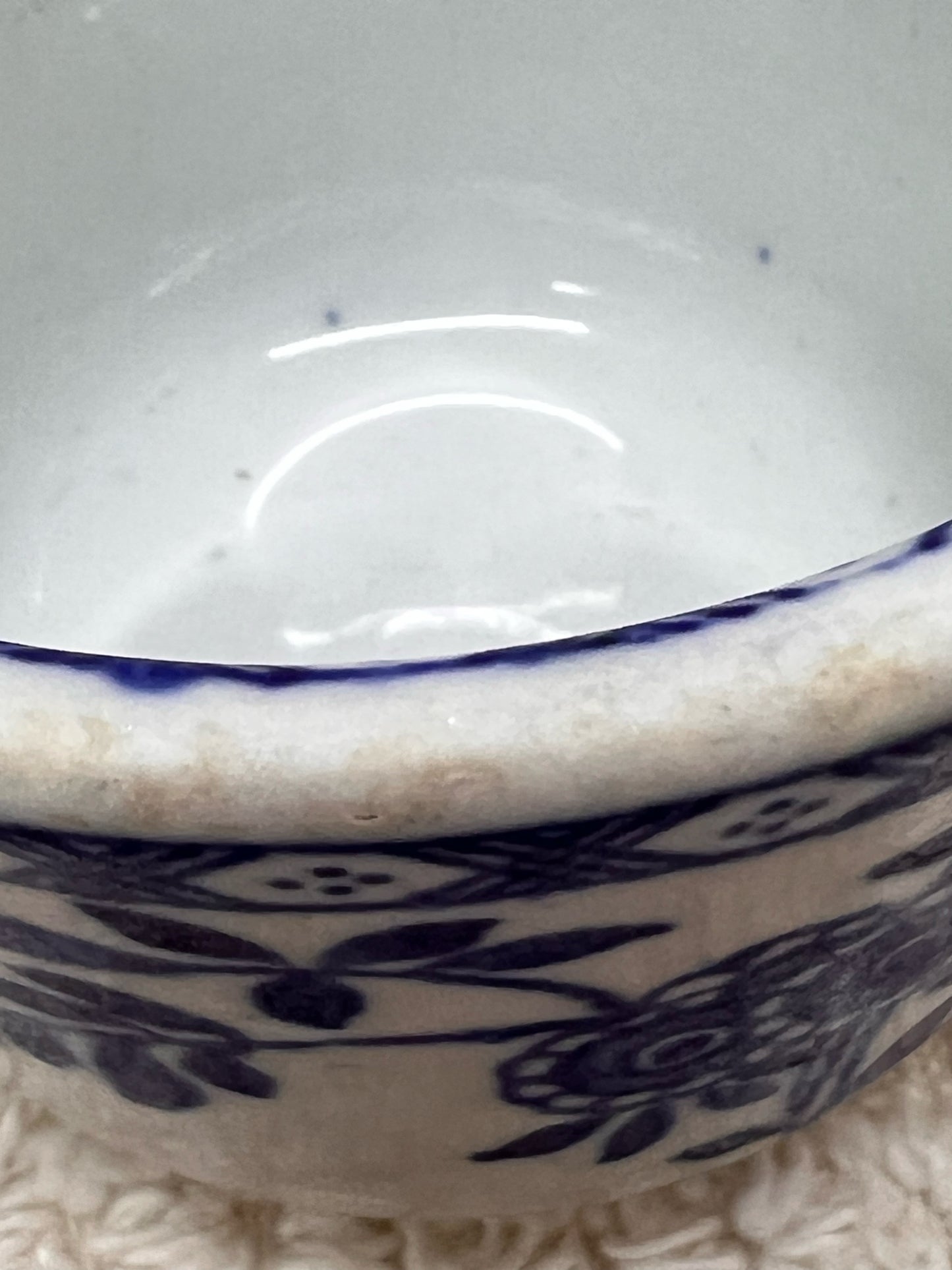 Vintage Hand Painted Blue Transferware Custard Cup