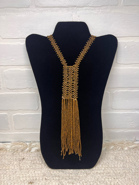 Vintage Art Deco–Style Gold Seed Bead Long Tassel Necklace | Flapper-Inspired