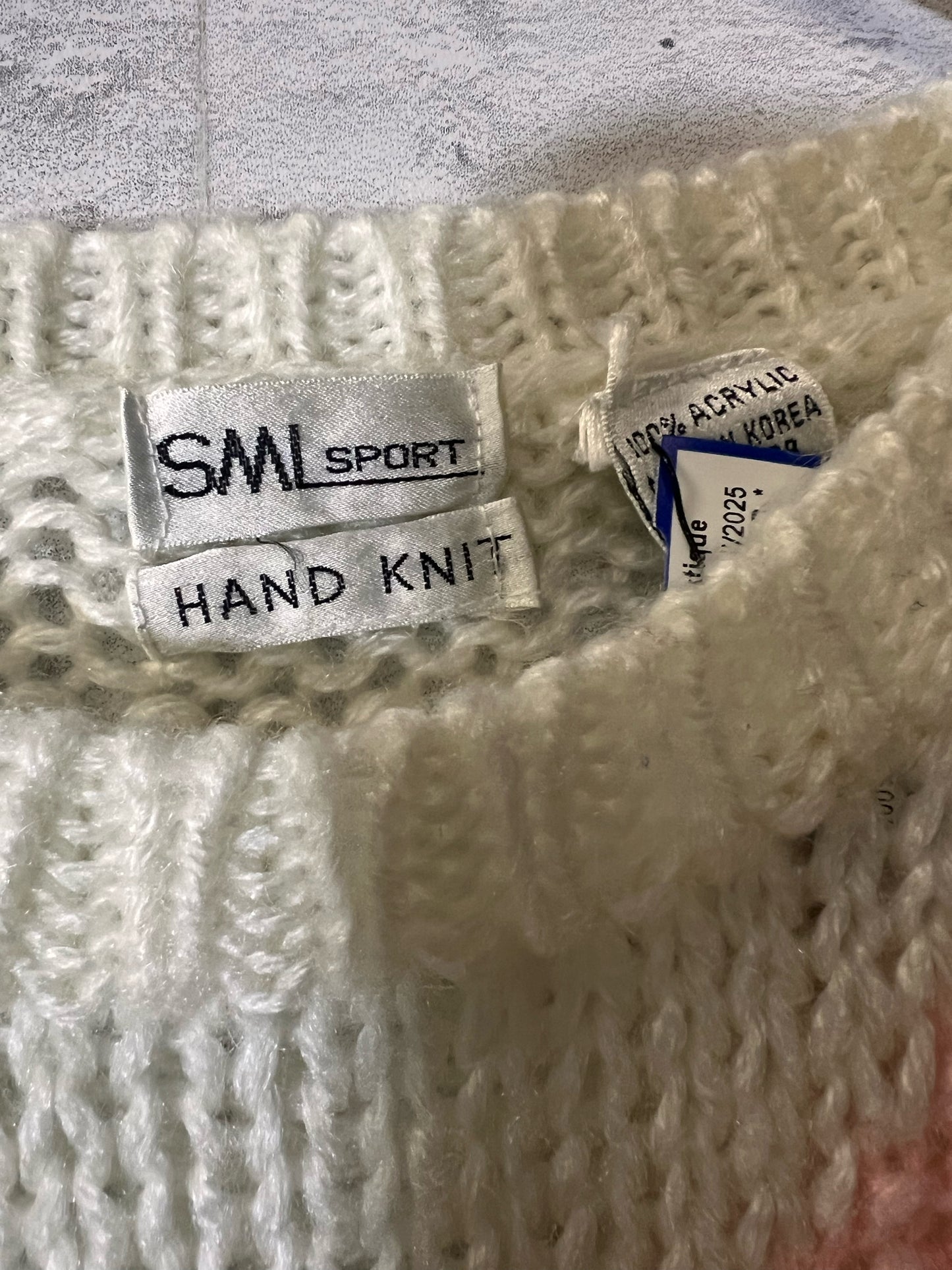Vintage Acrylic Hand Knit Sweater White-Pink-Gray