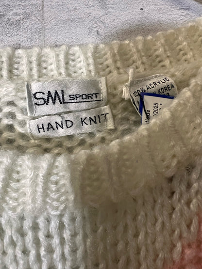 Vintage Acrylic Hand Knit Sweater White-Pink-Gray