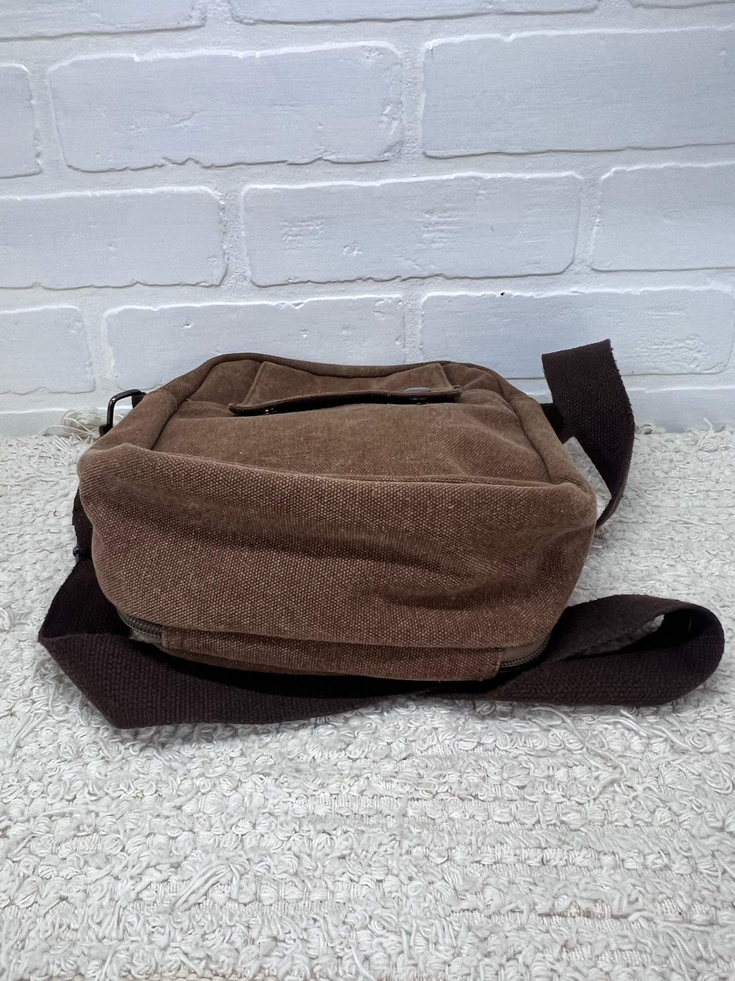 Harwish  Brown Canvas Square Crossbody Bag