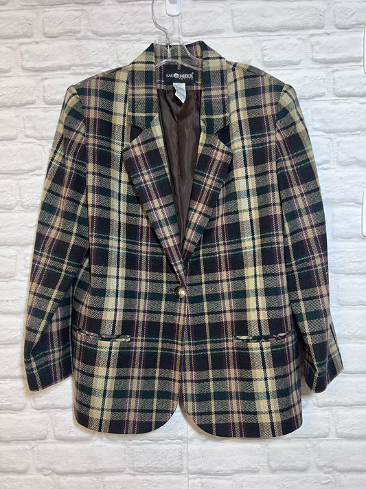 Size 14 P Sag Harbor Brown Muticolor Plaid Wool Blend Blazer