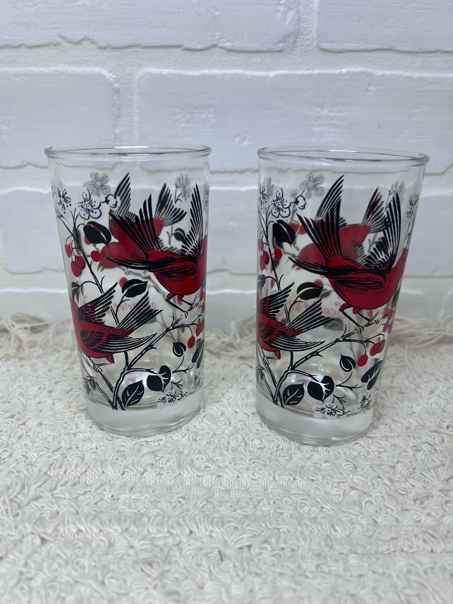 Hazel Atlas Set of 2 Scarlet Tanager Drinking Glass