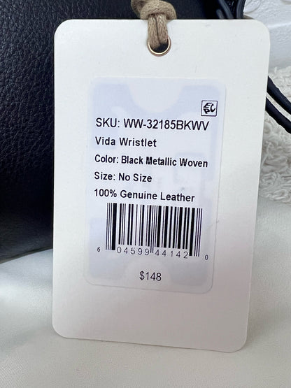 NWT Hobo Vide Wristlet in Black Metallic Woven Leather