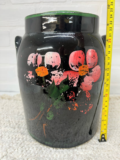 Primative painted lidded crock
