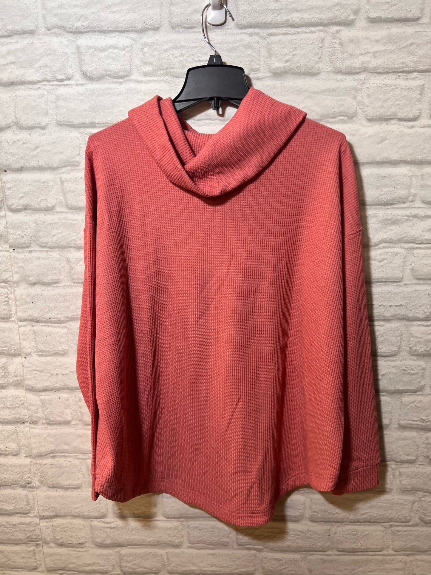 Size L Lou & Grey Pink Waffle Knit Cowl Neck Sweatshirt