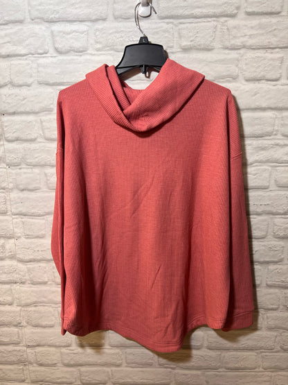 Size L Lou & Grey Pink Waffle Knit Cowl Neck Sweatshirt