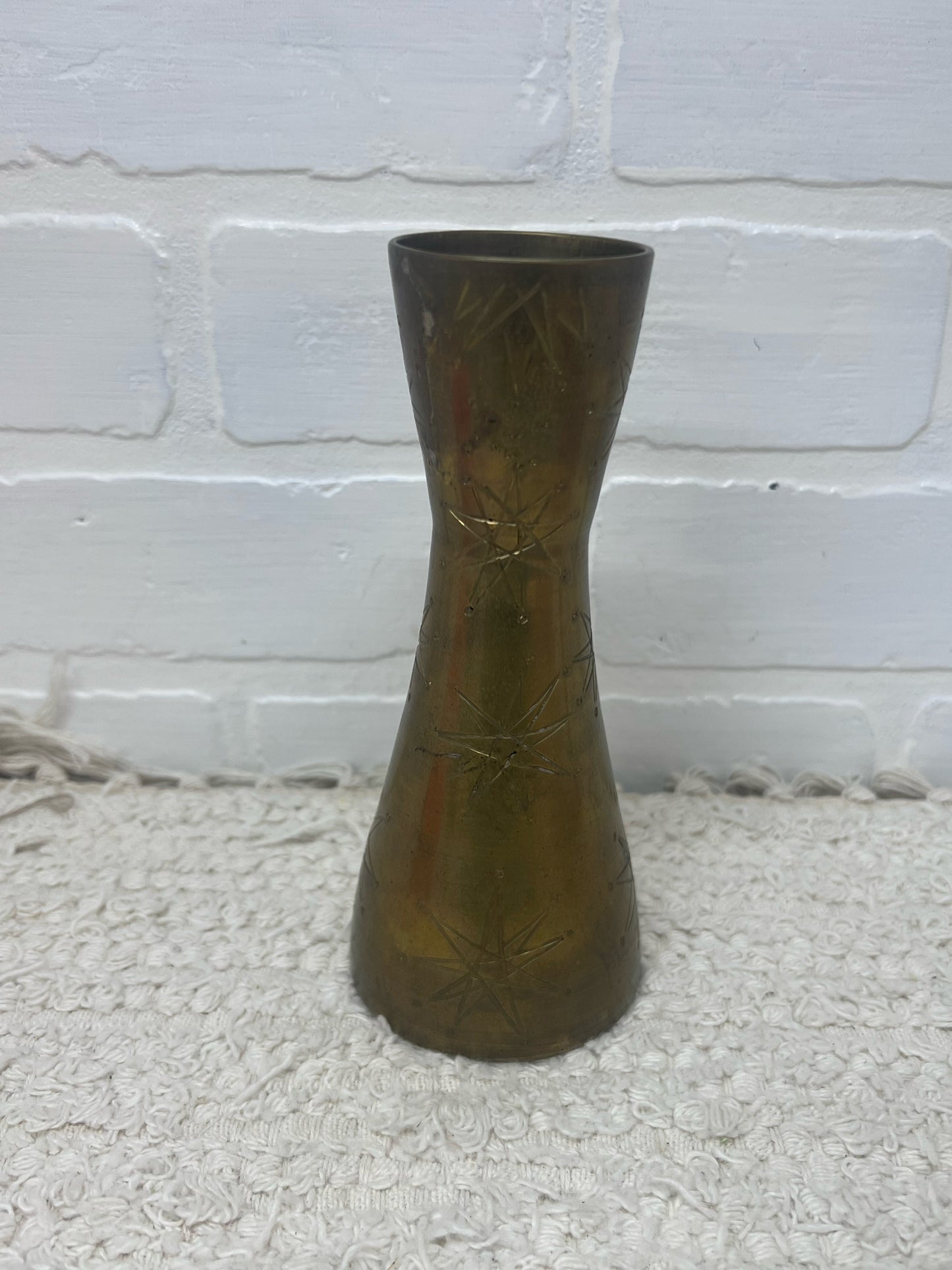 Vintage Brass Vase w/ Atomic Etched Design