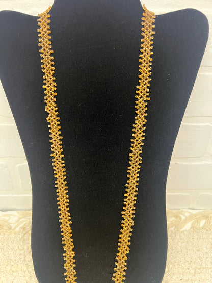 Vintage Art Deco–Style Gold Seed Bead Long Tassel Necklace | Flapper-Inspired
