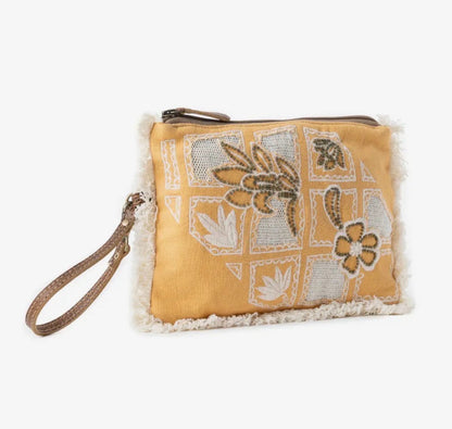 Myra Bag Amber Harvest Embroidered Pouch in Sunshine Tan
