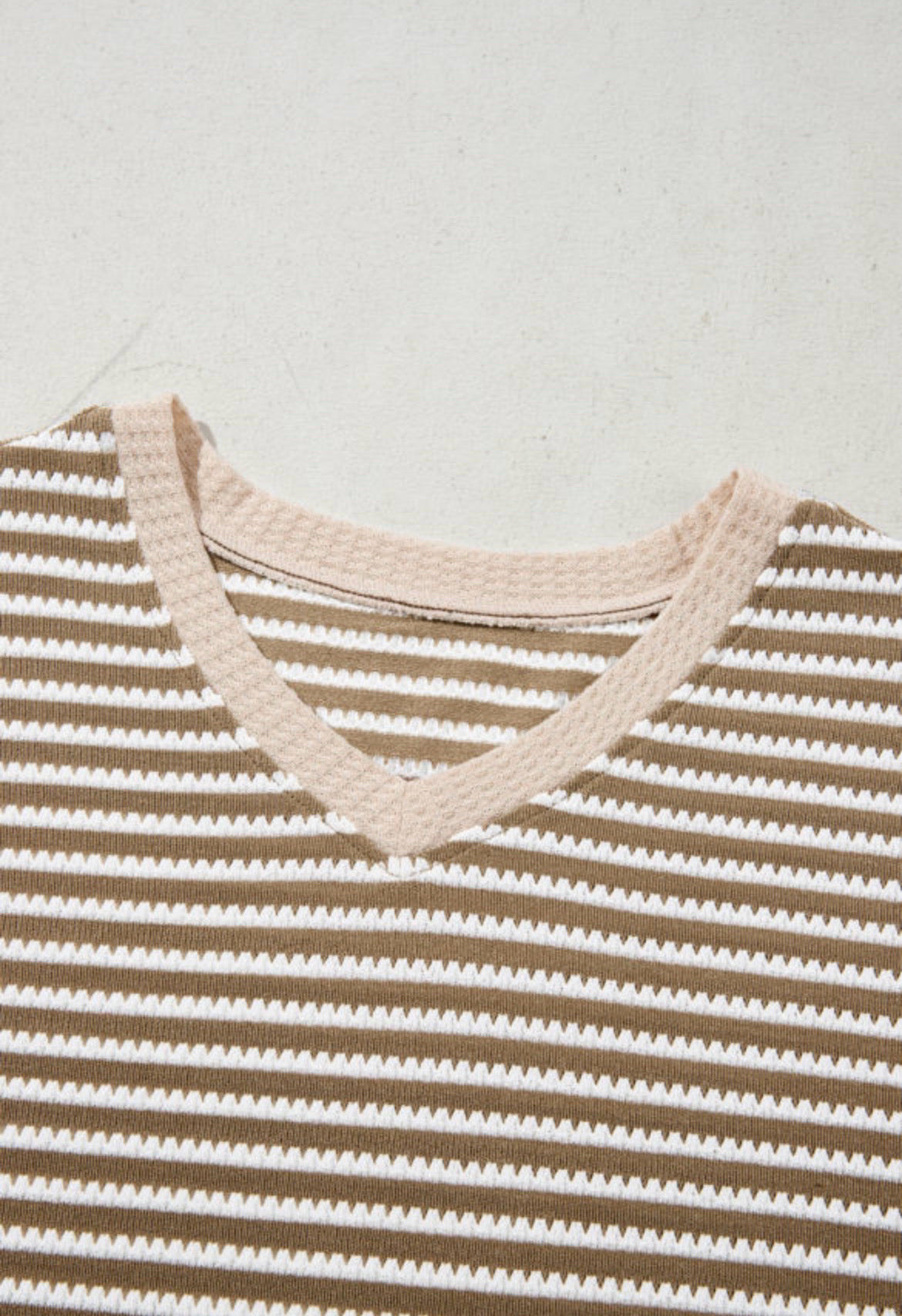 Khaki Stripe Textured Dolman Sleeve High Low Top Sizes 1X - 2X - 3X
