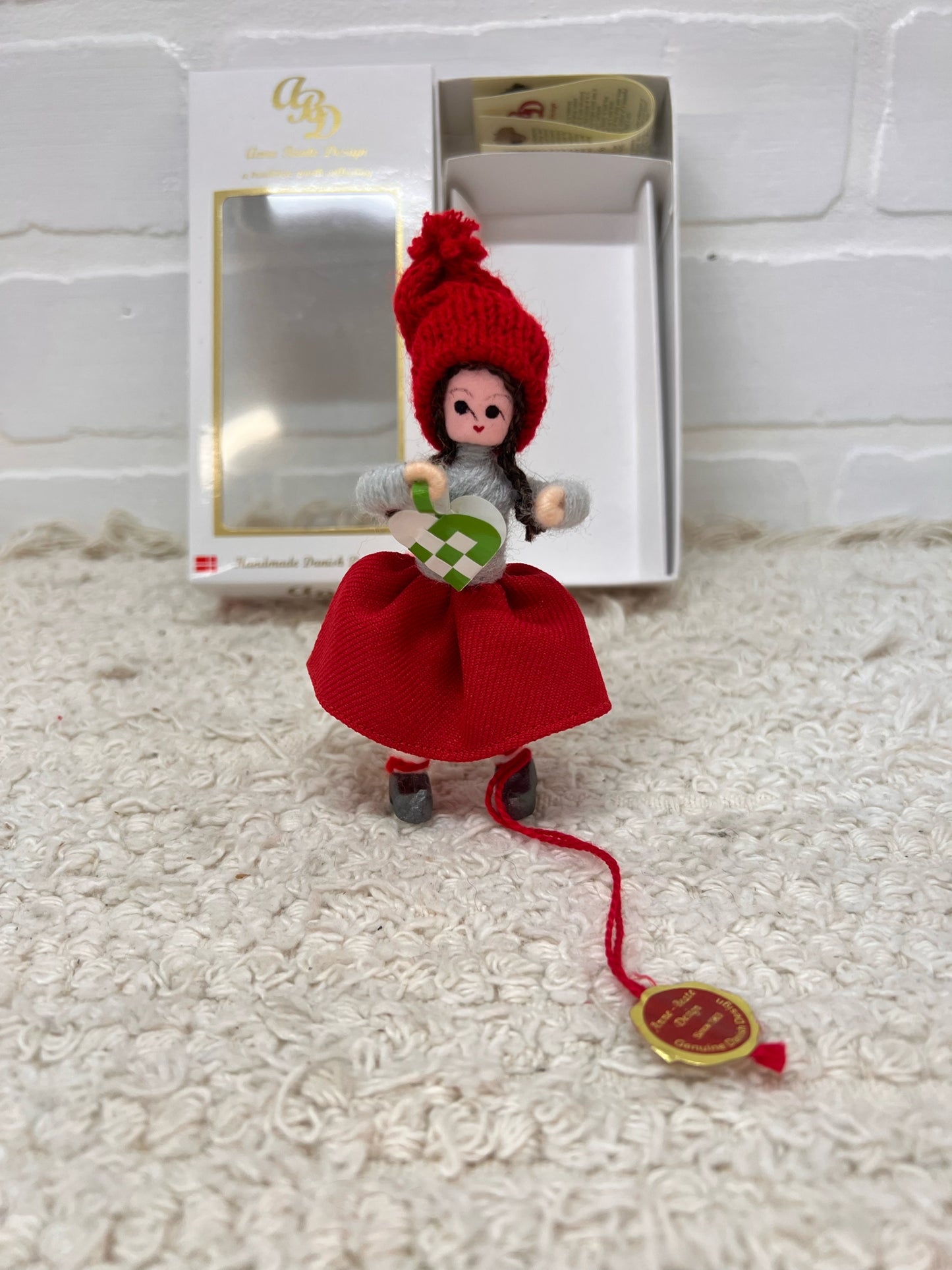 Anne Beate Danish Pixie (Nisse) Girl with Heart – Handmade Scandinavian Decor, New in Box