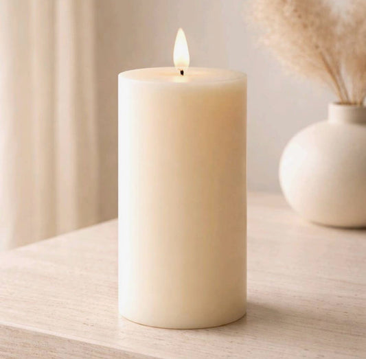 Cream Colored Timer LED Candle 6" Tall Realistic Flame
