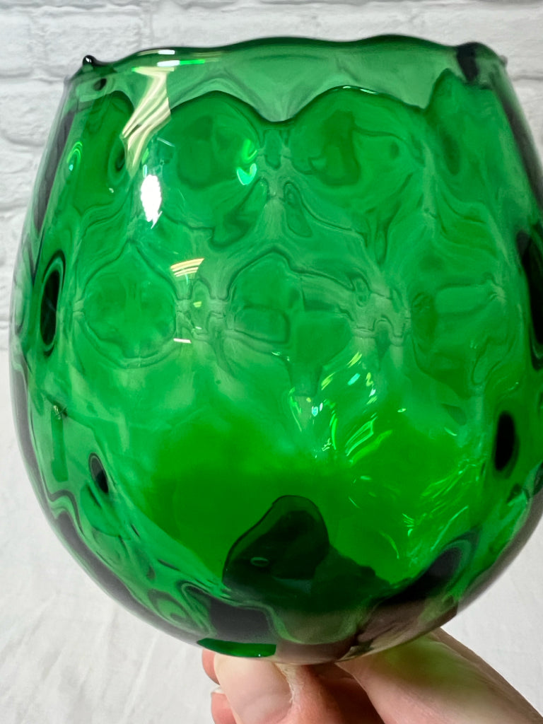 Empoli style emerald green optic glass stemmed glass