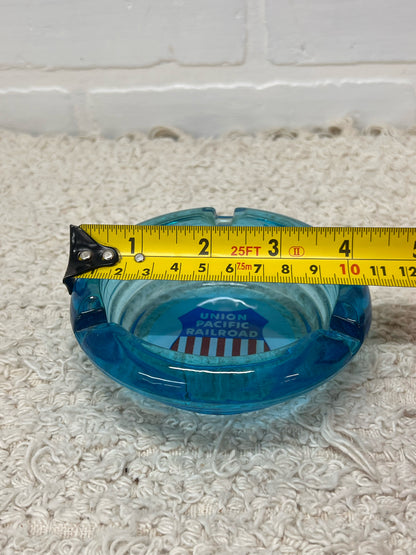 Vintage Union Pacific Railroad Blue Glass Shield Design Ashtray Circa 1960's